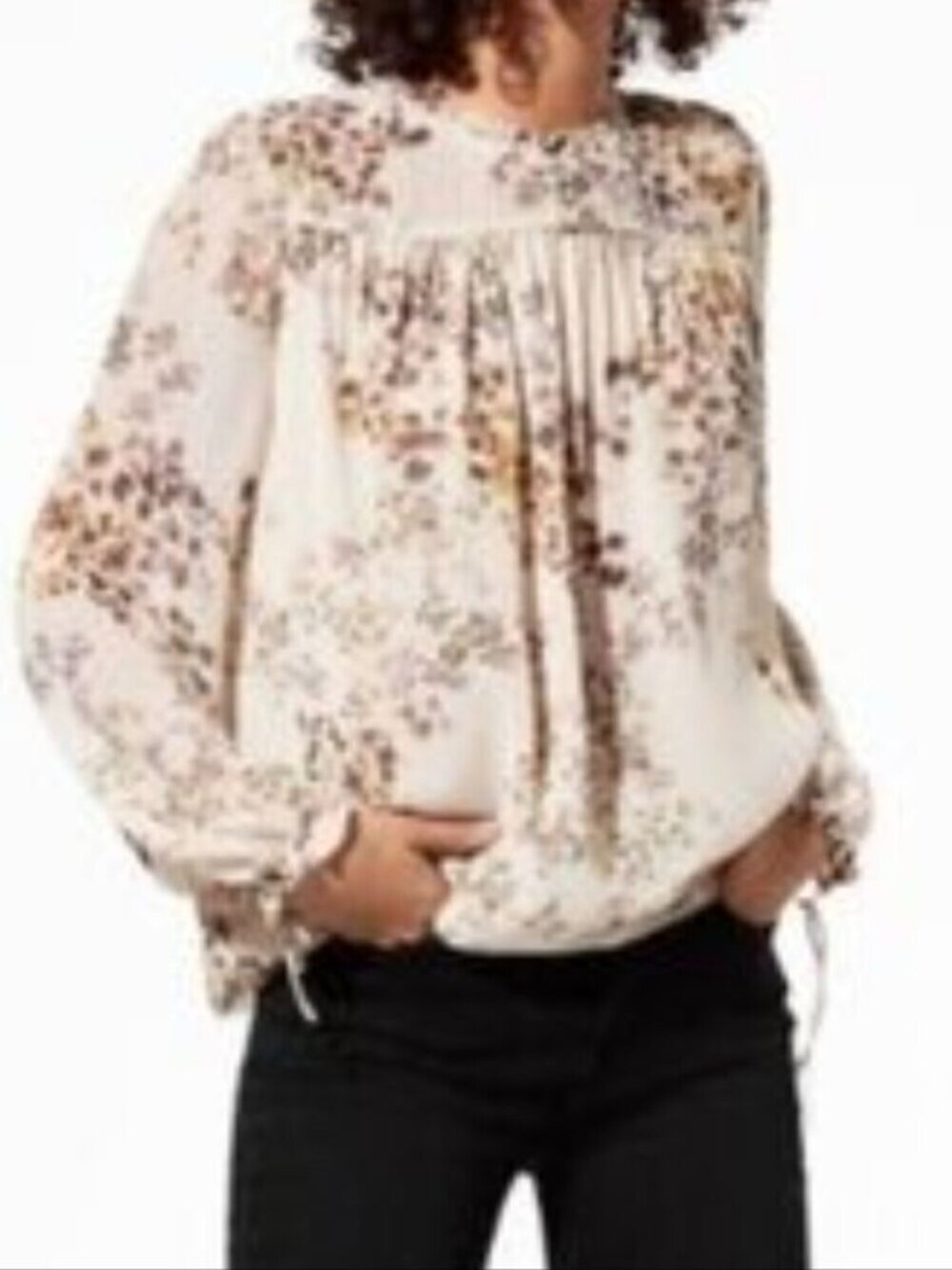Aritzia Wilfred Lourdes Blouse Cream Floral Peasant Blouse Size Large